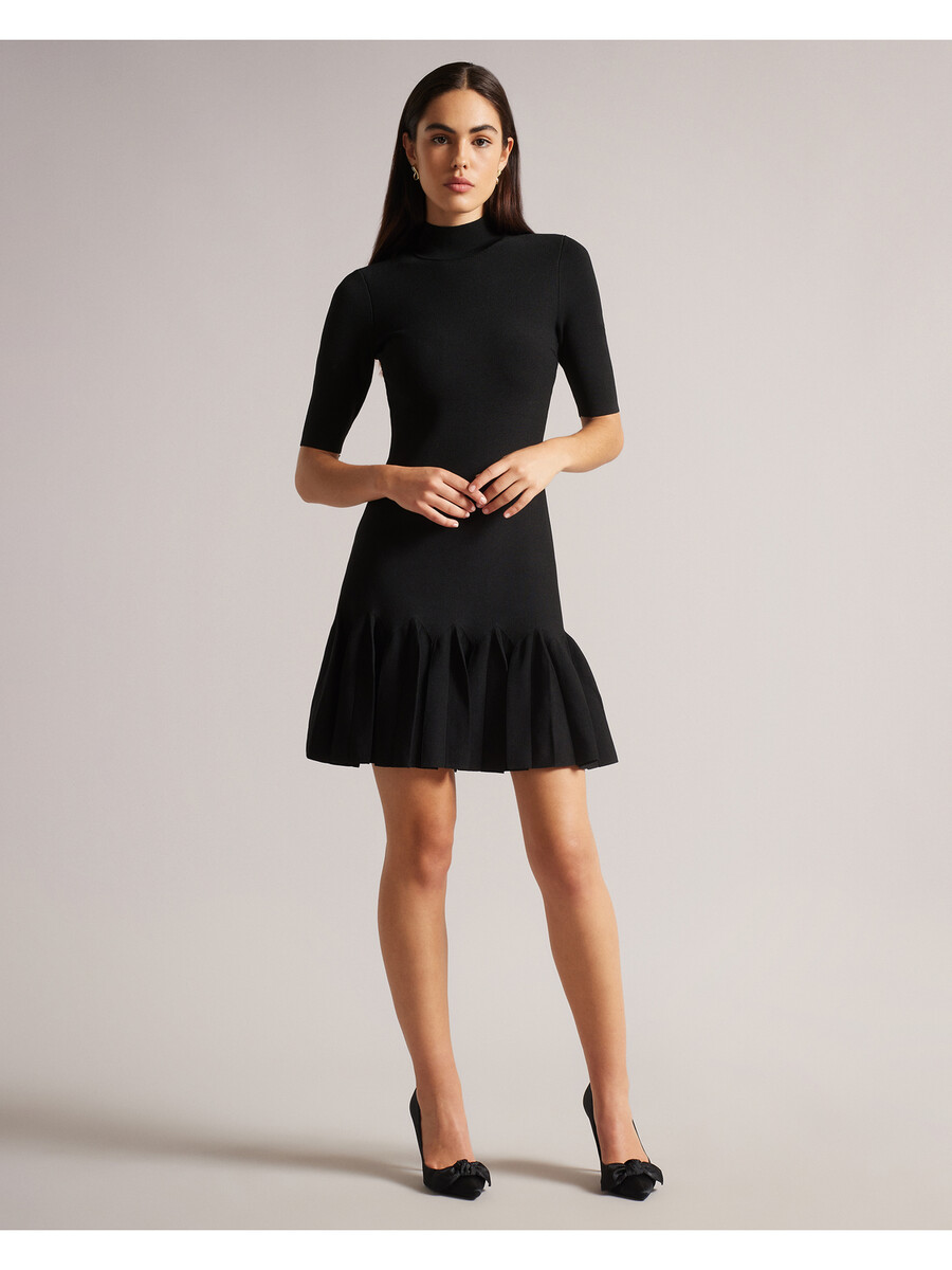 canddy - mini-robe moulante en tricot à ourlet plissé