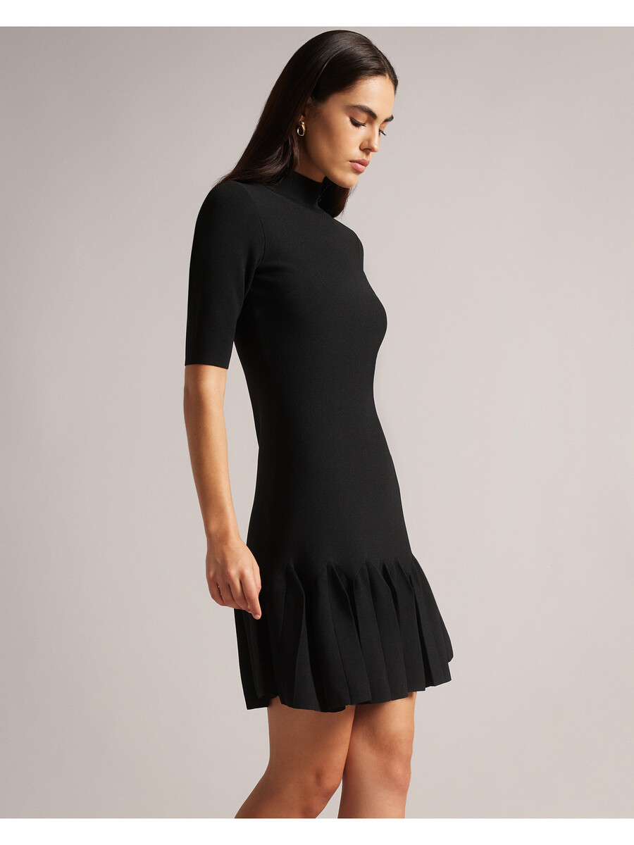 canddy - mini-robe moulante en tricot à ourlet plissé