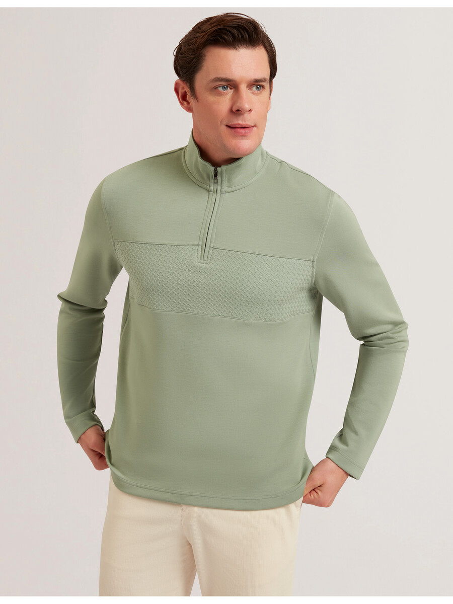 simonea - sweat-shirt en modal à demi-zip et empiècement texturé